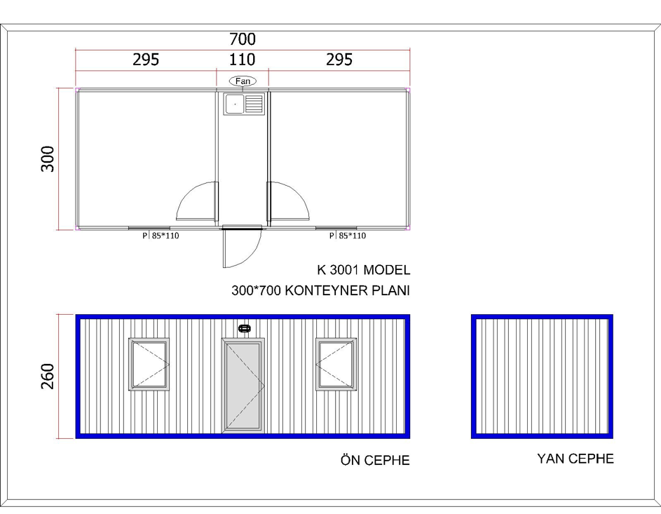 YENİ 3x7 m Çift Oda + Mutfak